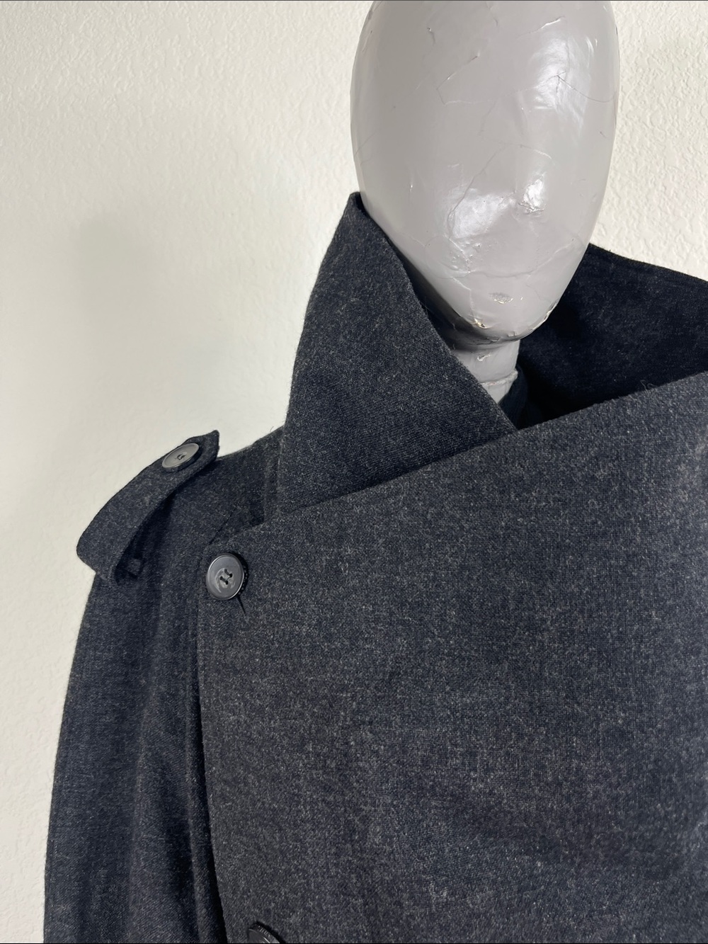 All Saints Nahara Asymetrical Cross Front Wool Belted Trench Coat Back Buttons - Picture 3 of 10